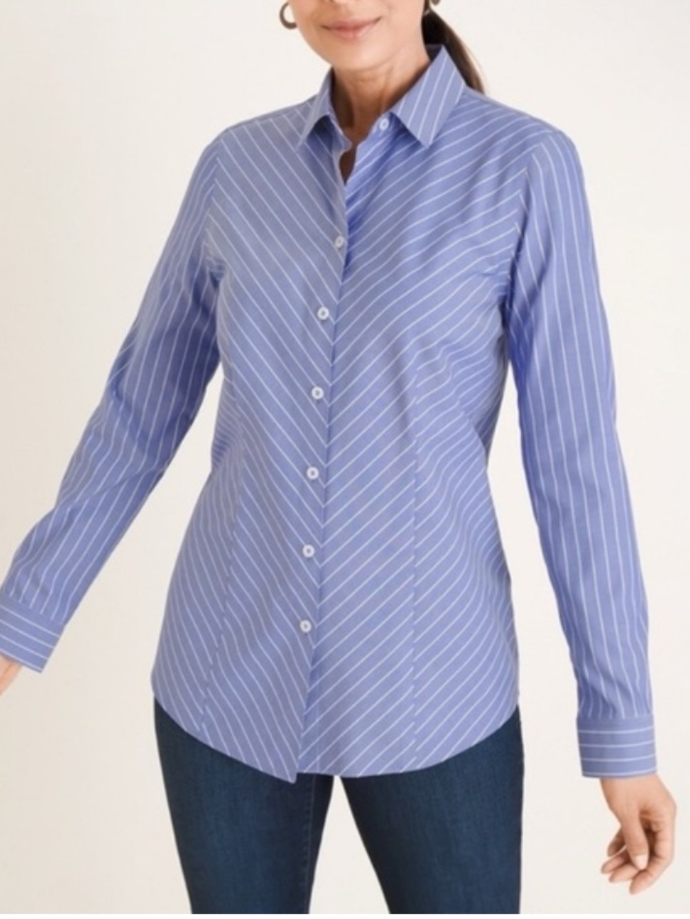 Chico's Blue and White Striped Button-Up Shirt in Chico’s 3 (16)